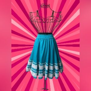 Teal Lace-Trim A-Line Skirt